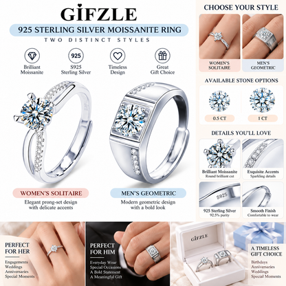 Gifzle men’s geometric moissanite ring in S925 sterling silver
