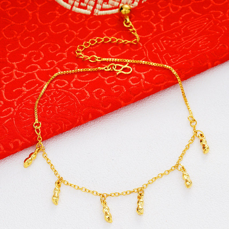 women's gold plated cylindrical charms anklet