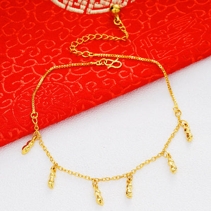 women's gold plated cylindrical charms anklet